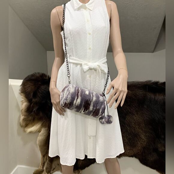 Handmade Real Rex Rabbit Fur Barrel Bag/Crossbody Includes Fur Ball Bag Charm - Picture 7 of 16